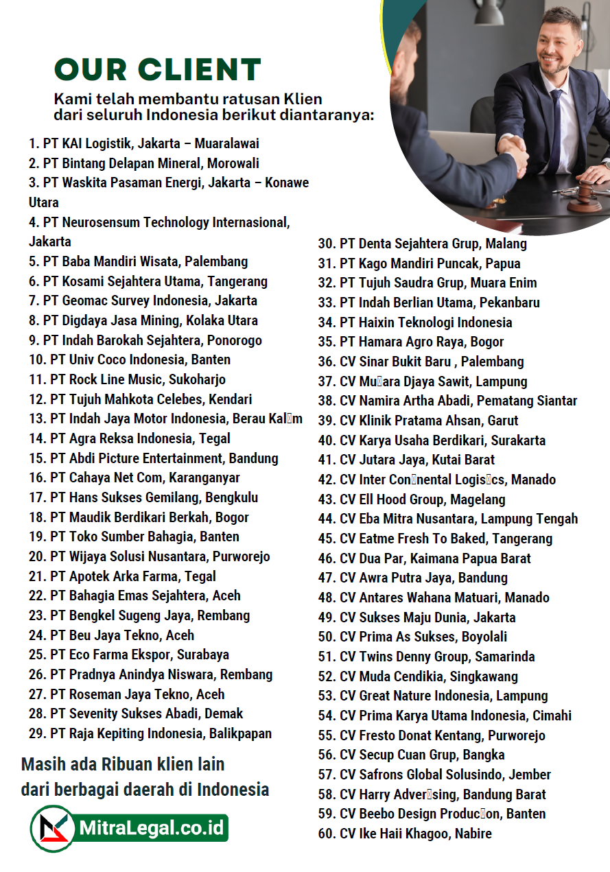 Daftar portofolio klien MitraLegal dari berbagai daerah di Indonesia